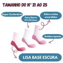 Kit Meia Pimpolho Bebe Antiderrapente Infantil Pimpolho Kit com 3 Pares de Meias Lisas Infantil, Base Escura, Tamanho 21-25, Algodão e Elastano, Tamanho 1 a 3 anos (Preto) - Rosa Bebê - Visão 8