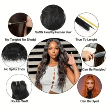 2PCS Natural Wave Bundles Human Hair Natural Hair Extensions Human Hair Weave Bundles Natural Color Can Be Dyed - Natural Black - View 4