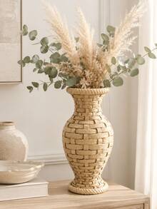 Bohemian Style Woven Vase Set, Rattan Style Decorative Vase, Farmhouse Tabletop Centerpiece, Reed Grass Flower Stand, Rustic Style Shelf Decor, Living Room Entryway Bedroom Wedding Decoration, Housewarming Gift, Natural Home Decor, Dried Flowers - Multicolor - View 12