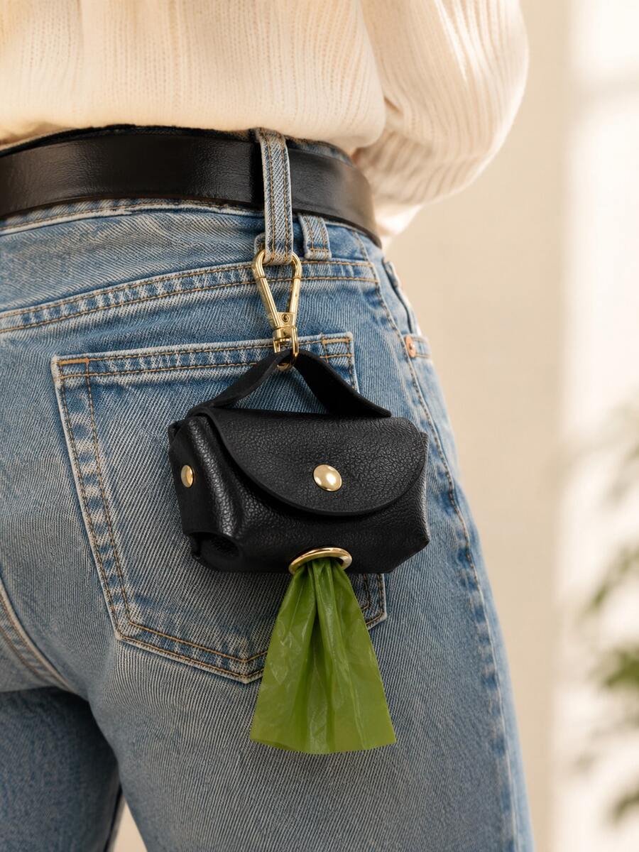 1pc Multifunctional Pet Dog Waste Bag Dispenser With Hook, Leather Dog Poop Bags, Portable Pet Cleaning Trash Bags, Pet Travel Waste Storage Bag, Dog And Cat Pet Supplies, Outdoor Pet Supplies. Suitable For Use During Dog Walking, Can Be Paired With Leash Or Harness. - Multicolor - View 1