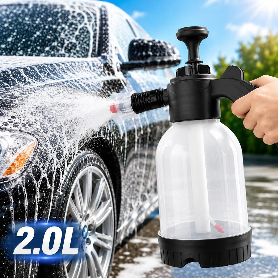 2L Hand Pump Foam Sprayer Car Wash Pressure Foam Cannon Cleaning Degreasing High-Pressure Foaming Tool Adjustable Nozzle Home Kitchen Auto Detailing Use, Without Battery - 2L - View 1