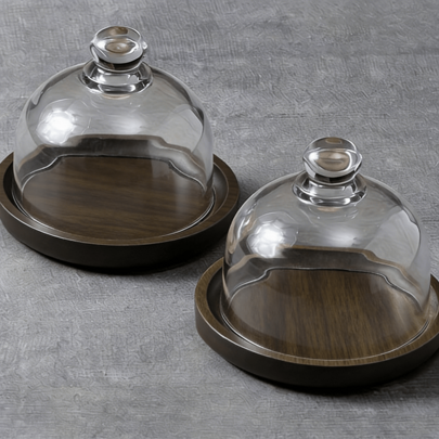 Glass Dome Cake Stand With Wooden Base, Clear Cloche Dessert Display Plate With Handle, Round Serving Tray For Cakes, Pastries, Cookies And Table Presentation