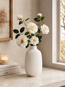 This Minimalist Cream White Vase With Nordic-Style Vertical Stripe Design Is An Excellent Decoration For Living Room, Dining Room Or Entryway. Perfect For Autumn/Winter Decor And Also Suitable As A Housewarming Gift. - A - View 9