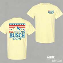 Red White And Busch Light 2 Sided T-Shirt, 4th Of July Merch, Patriotic Drinking Shirt, Casual Streetwear Top, Graphic Tee For Men, For Womendazy Clot - 黃色 - 查看 14