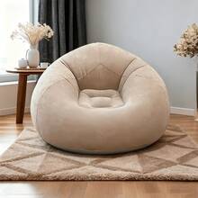 1pc Large Slouchy Inflatable Sofa Chair, Thickened Flocked PVC Bean Bag Lounge Chair, Outdoor Camping Equipment, Picnic, Park, Living Room, Dorm Single Seat, Easy To Inflate And Deflate - Coffee - View 2