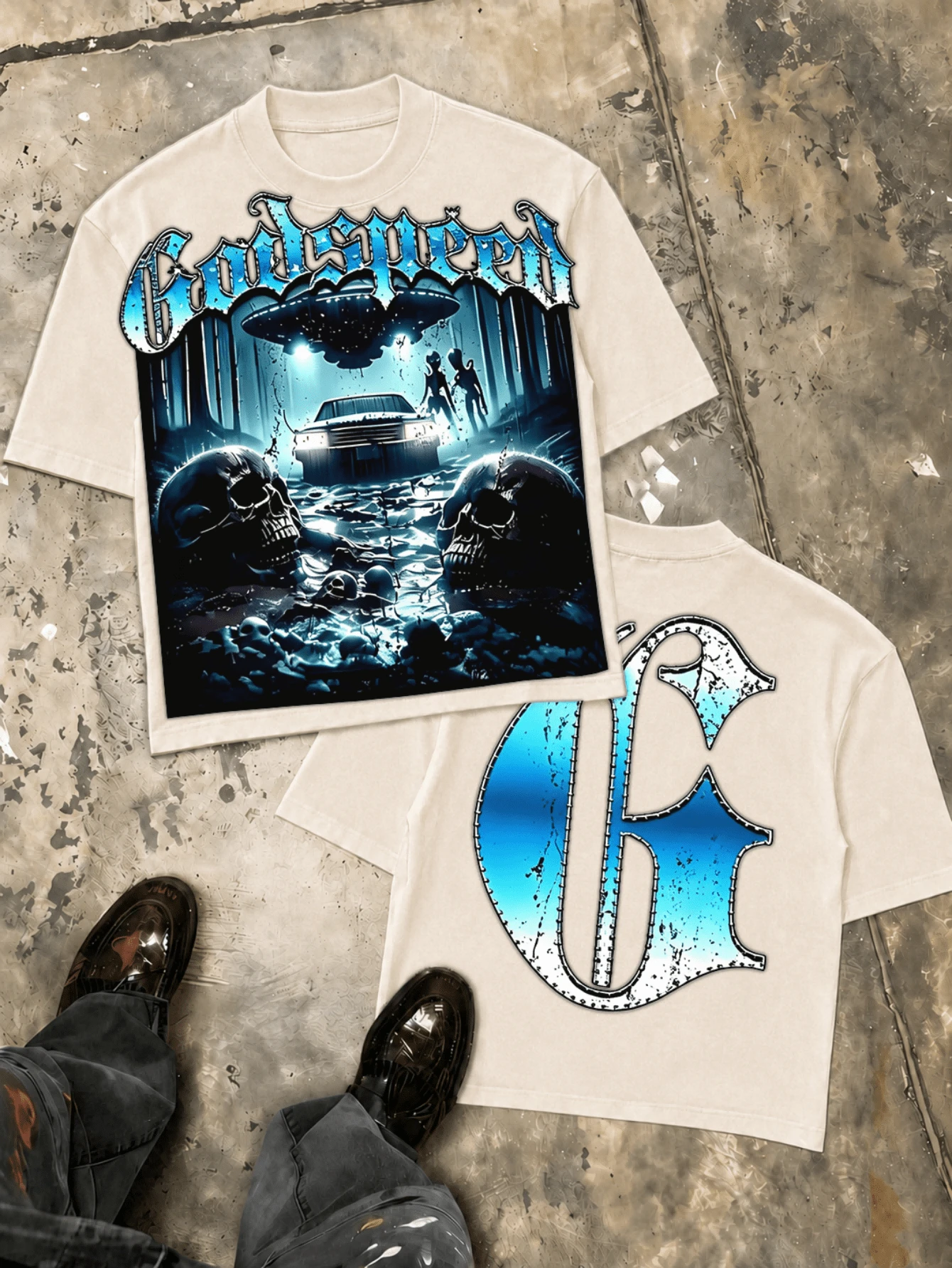 UFO Alien Double-Sided Graphic Tee, Oversized Men Cotton Crew Neck Streetwear Summer Casual Independence Top - 杏色1 - 查看 1