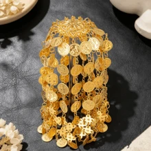 Vintage Hollow Metal Head Chain With Multi-Layer Long And Short Embossed Round Discs And Tassels, Suitable For Dance Costume And Exotic Style Headpiece - One Size - View 5