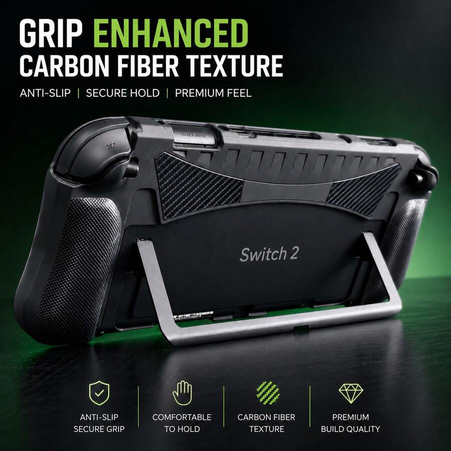 Lightweight Anti-Slip Controller Protective Case For Nintendo Switch 2, Ergonomic TPU Controller Cover, Better Grip, Carbon Fiber Texture, Scratch-Resistant Durable Half Shell, Supports Kickstand Opening
