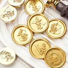 Letter A~Z 3D Embossed Iris Flower Wreath Wax Seal Stamp Head (Handle Not Included, Handle Sold Separately), Initial Wax Seal Stamp Head, Thickened Brass Stamp Head - Single Piece - View 2