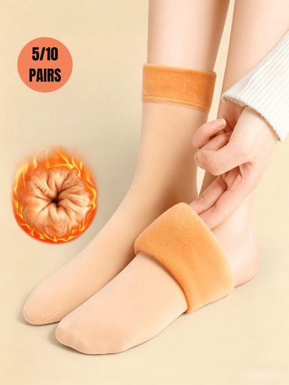 5/10 Pares de Meias Grossas Térmicas Forradas para Inverno, Meias Quentes à Prova de Frio de Cano Médio para Dormir e Usar no Chão, Meias Longas de Neve