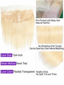 MEGALOOK #613 Blonde 13x4 Transparent Lace Closure Silky Straight Hair Color Closure Invisible Lace 100% Human Hair Extensions 8-20 Inches Pre-Plucked Brazilian Human Hair Frontal Closure - S613 - View 5