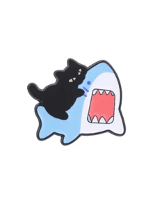 1/2pcs Funny Cat Riding Shark Matching Enamel Brooch, Cute Cartoon Animal Metal Pin, Personalized Decorative Badge For Backpack, Denim Jacket, School Uniform, DIY Decoration Pin, Vintage Adorable Pair Pin, Best Friend Gift - Multicolor - View 6