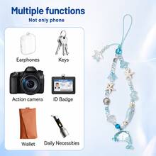 1pc Summer Sea Salt Blue Jellyfish Dolphin Phone Chain, Transparent Glass Underwater Animal Beaded Phone Case Wrist Pendant (Due To Shooting Angle And Magnification, The Actual Size May Differ Slightly From The Photo) - Baby Blue - View 3