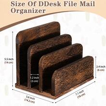Wooden Mail Organizer 3 Tier Letter Holder Desk File Document Storage Box Envelope Paper Organization Accessories Shelf Home Office Desktop Caddy Rustic Wood Container Supplies Station - Multicolor - View 2