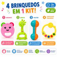Kit Brinquedos Para Bebê 4 Peças Chocalho Infantil Educativo Coordenação Motora - Multicolorido - Visão 1