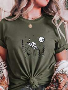 Tshirt Feminina Abduzido Alien Camiseta Casual 100% Algodão Unissex Premium - Verde Militar - Visão 1