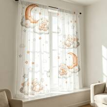 2pcs Digital Printed Curtains, Watercolor Lamb Moon Nebula Pattern, Semi-Sheer, Rod Pocket, Unlined, 90g/M², Perfect For Decorating Children's Bedroom, Nursery, Playroom - Multi-color - Lamb - View 9