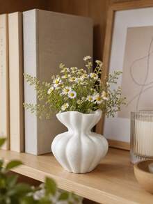 Modern White Vase For Home Decor, Nordic Style Ribbed Flower Vase With Organic Fluted Shape, Elegant Accent For Coffee Table, Console Table, Bookshelf, Mantel, Living Room, Wedding And Housewarming Gift - Multicolor - View 6