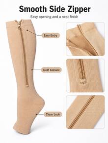 Zippered Open Toe Compression Socks: Breathable Women's Sports Calf Compression Socks, Featuring Elastic Zipper Design, Suitable For Running, Fitness And Daily Wear, With Side Zipper And Open Toe Design - Multicolor - View 7