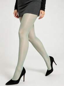 Mint Green Semi-Sheer Tights, Sage Green Soft Pastel Solid Pantyhose, High Stretch Colorful Stockings, 1 Pair - Mint Green - View 2