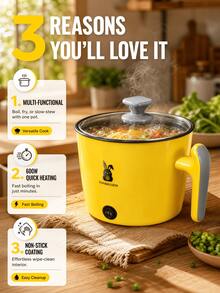 SMEGGEMS Multifunctional Electric Rice Cooker, Student Electric Pot, Dorm Mini Rice Cooker, Multifunctional All-In-One Pot, Hot Pot With 2-Level Heat Settings For Sauté/Boil/Stew, Suitable For 1-3 People, Non-Stick Inner Pot, Easy To Clean, Time-Saving - Yellow Single Layer - View 1
