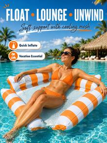 Oversized Inflatable Water Hammock, Striped 4-Tube Pool Float With Breathable Mesh Center, Portable Lounger For Adults, Pool, Beach & Summer Vacation - Water Sofa - View 3