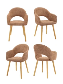 Goeurvant Modern Crescent-Back Upholstered Dining Chairs With Armrests And Solid Wood Legs For Dining Room, Living Room, Study - Set Of 2 / Set Of 4 / Set Of 6-Orange Chenille - 橘色 - 查看 11