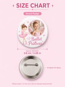 1 pieza Insignia redonda personalizada con foto, broche de botón de princesa de ballet personalizada, insignia de bailarina de dibujos animados linda para mochila, bolsa escolar, ropa y - Multicolor - Ver 5