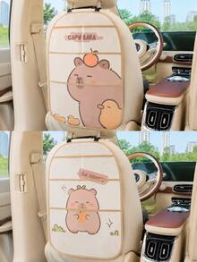 Car Seat Back Protector Kick Mat, Cute Capybara Rear Seat Cover With Transparent Storage Pocket, Waterproof, Anti-Slip, Dirt-Resistant, Scratch-Resistant, Cartoon Car Interior Accessory, Universal Fit For Most Sedans, SUVs, Suitable For Babies And Children - Multicolor - View 5