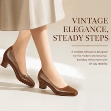 New Women's High Heel Elegant Commuter Closed Toe Pointed Toe Versatile Mid Heel Office Shoes - Brown - View 3