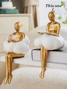 1pc Quoowiit Gold Decorative Thinker Statue, Abstract Sculpture Ornament, Bookshelf Decor, Office Decor, Modern Home Decor, Living Room Decor, Collectible Figurine, Coffee Table Decor, Room Decor, Home Decor, Suitable For Office And Students, Jewelry Storage - Multiple Styles - View 9