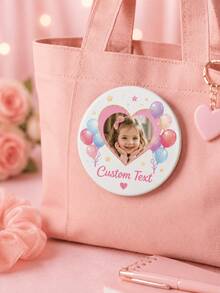 1 pieza Insignia redonda personalizada con foto y texto, botón de cumpleaños personalizado con marco de corazón, globos y estrellas, alfiler de metal para bolsos, mochilas, ropa - Multicolor - Ver 3