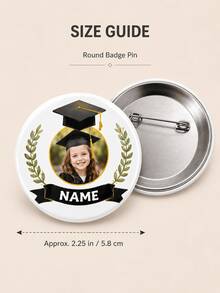 1 pieza Insignia de foto de graduación personalizada, botón redondo con nombre personalizado con diseño de birrete de graduado y laurel, recuerdo conmemorativo para jardín de infancia, preescolar - Multicolor - Ver 5