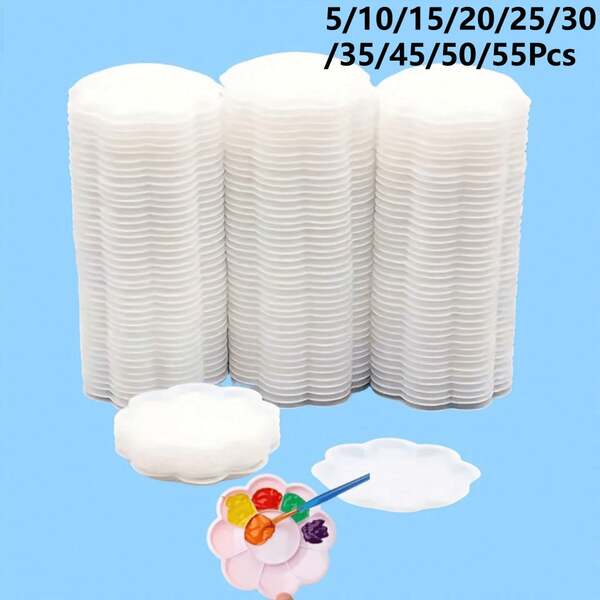 5/10/15/20/25/30/35/45/50/55Pcs Mini Flower Shape Plastic Paint Palette - Art Paint Tray For Watercolor, Acrylic And Gouache Oil Painting Mixing