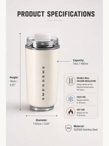 SMEGGEMS Cold Drink Cup, Cup, Fashion Coffee Mug Stainless Steel Travel Water Bottle Insulated 240ml Cup, Stainless Steel Vacuum Cup, Leak-Proof Reusable Double-Wall Coffee Cup - Below 0.5L - View 2