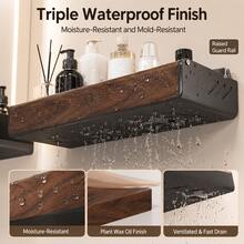 XIANG YU Solid Walnut Wood Bathroom Wall-Mounted Floating Shelf, No-Drill Storage Rack For Sink Countertop, Toiletries And Home Essentials - Black - View 3
