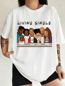 Funny Living Single Original Friends T-Shirt, Retro Living Single TV Show Tee - 白色 - 查看 1