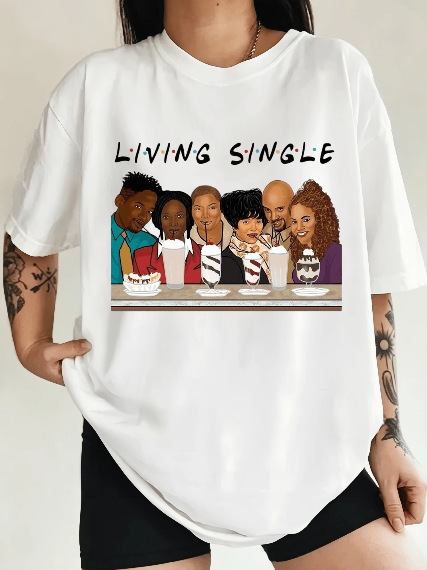 Funny Living Single Original Friends T-Shirt, Retro Living Single TV Show Tee - 白色 - 查看 1