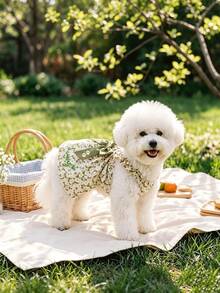 Custom Name French Pet Dress With Large Bow & Ruffled Sleeves, Small Dog Summer Princess Strap Dress, Pet Apparel For Small/Medium Dogs, Lightweight And Chic For Spring, Summer, And Early Autumn - New! - View 4
