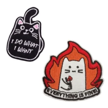 2 Stück lustige Katzen-Stickerei-Patches "Ich mache, was ich will" "Alles ist in Ordnung" Bügel-Applikationen, zum Dekorieren von Kleidung (Jacken, Sweatshirts, zerrissene Jeans), Taschen, Hüten, können auch zum Abdecken von Löchern in der Kleidung verwendet werden - Mehrfarbig - Übersicht 4