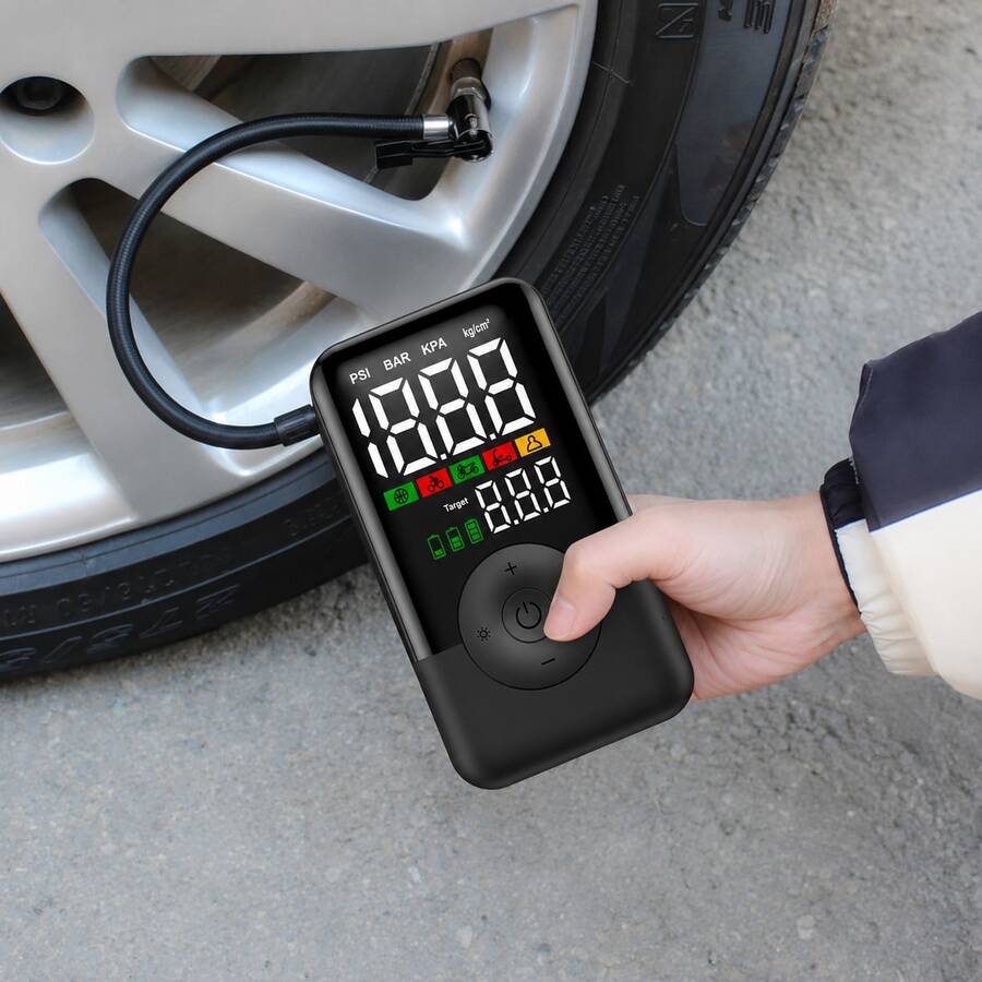 Carsun Portable Air Compressor Tire Inflator, 150PSI, 3X Faster Inflation, Smart Auto-Off Bicycle Pump, Dual Digital Display, Suitable For Car, Bicycle, Motorcycle, Air Mattress