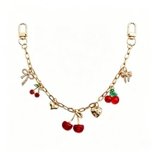 Y2K Coquette Cherry Bow Heart Jean Pants Chain Gold Tone Rhinestone Bow Red Cherry Charm Waist Chain Sweet Girl Decor Bag Charm Accessory For Women - Multicolor - View 3