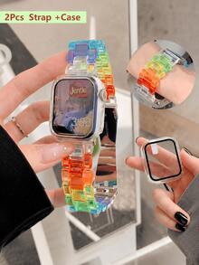 2 pezzi Set 3 in 1 Cinturino e Custodia in Resina Trasparente Sfumata PVC, Compatibile con Apple Watch 38mm 40mm 41mm 42mm 44mm 45mm, Serie 9/8/7/6/5/4/3/SE, Cinturino di Ricambio alla Moda per Uomo e Donna, Regalo di Natale e Compleanno - Trasparente - Visualizzare 4
