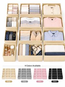 1-12 Peças Organizador de Gaveta Dobrável de Tecido com Divisórias, Caixa de Armazenamento para Roupas Íntimas, Sutiã, Meias, Gravatas, Cesta Divisória para Guarda-Roupa, Penteadeira, Armazenamento de Roupas Economizador de Espaço para Quarto e Dormitório, Essenciais de Armazenamento Doméstico para Roupas Íntimas e Cosméticos - Rosa empoeirado - Visão 10