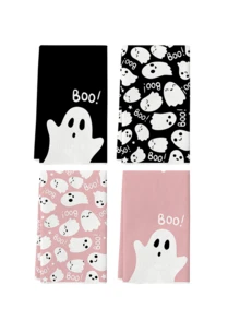 2/4Pcs Cute Boo Ghost Halloween Kitchen Towels, Pink Black Spooky Dish Tea Towels Fall Home Decor - Multicolor - View 2