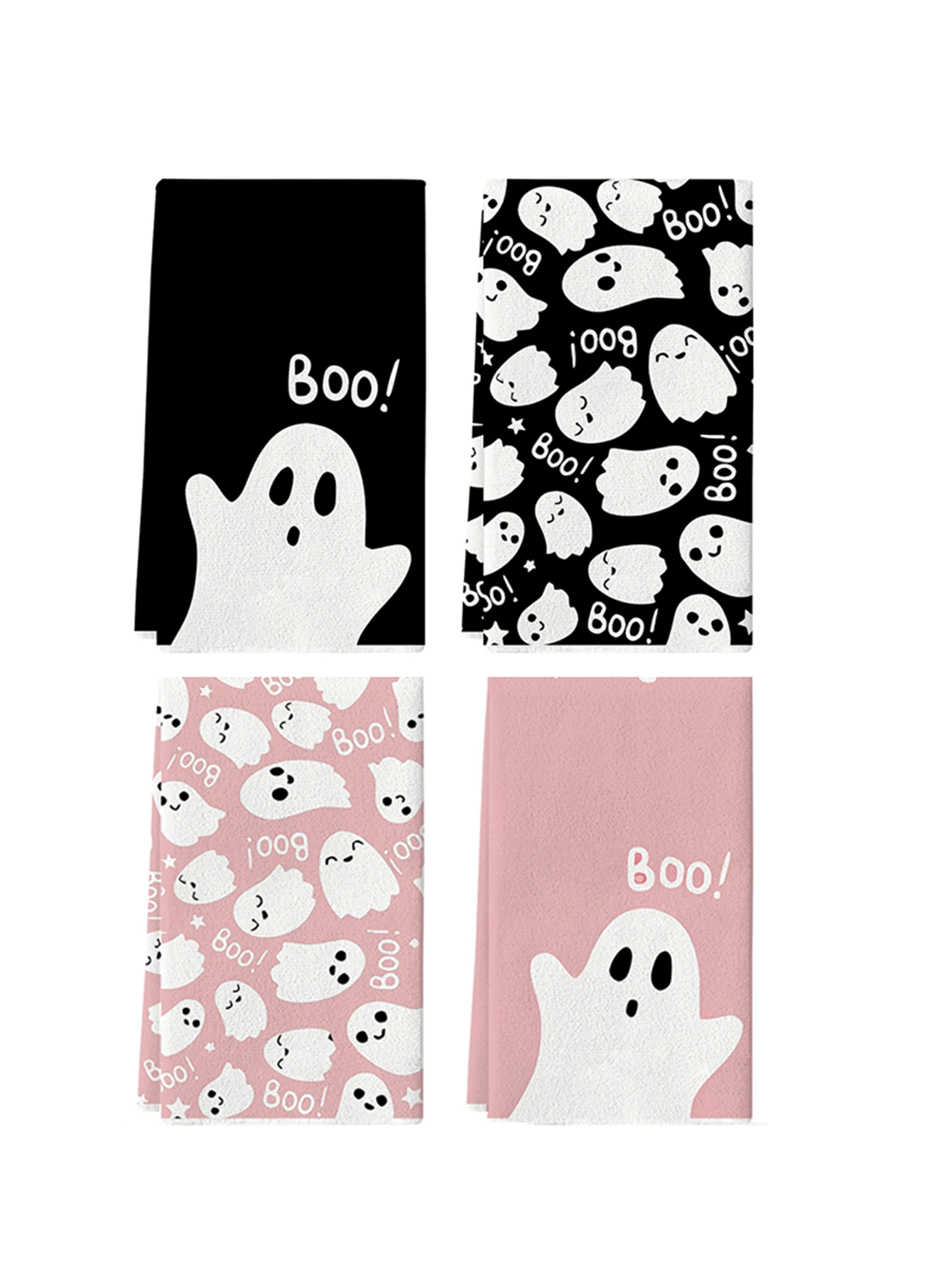 2/4Pcs Cute Boo Ghost Halloween Kitchen Towels, Pink Black Spooky Dish Tea Towels Fall Home Decor