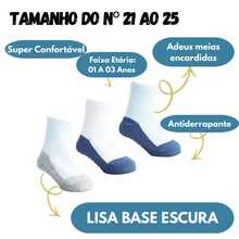 Meia Pimpolho Antiderrapante Para Bebê Tamanho 16-20, Kit com 3 Pares de Meias Infantis Lisa Base Escura, Algodão e Elastano, Antiderrapante, Casual, 06 a 12 Meses - Azul - Visão 3
