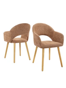 Goeurvant Modern Crescent-Back Upholstered Dining Chairs With Armrests And Solid Wood Legs For Dining Room, Living Room, Study - Set Of 2 / Set Of 4 / Set Of 6-Orange Chenille - 橘色 - 查看 1