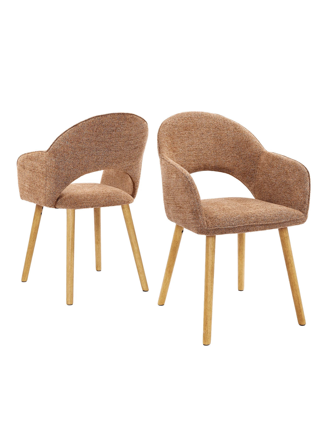 Goeurvant Modern Crescent-Back Upholstered Dining Chairs With Armrests And Solid Wood Legs For Dining Room, Living Room, Study - Set Of 2 / Set Of 4 / Set Of 6-Orange Chenille - 橘色 - 查看 1