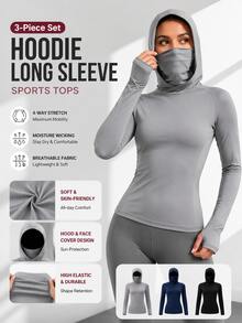 OKP 3-Piece Women's Sun Protection Hooded Long Sleeve Shirt With Mask, UPF50+ Quick-Dry Lightweight Outdoor Running Fishing Hiking Anti-Abrasion Jacket - Multicolor - View 6
